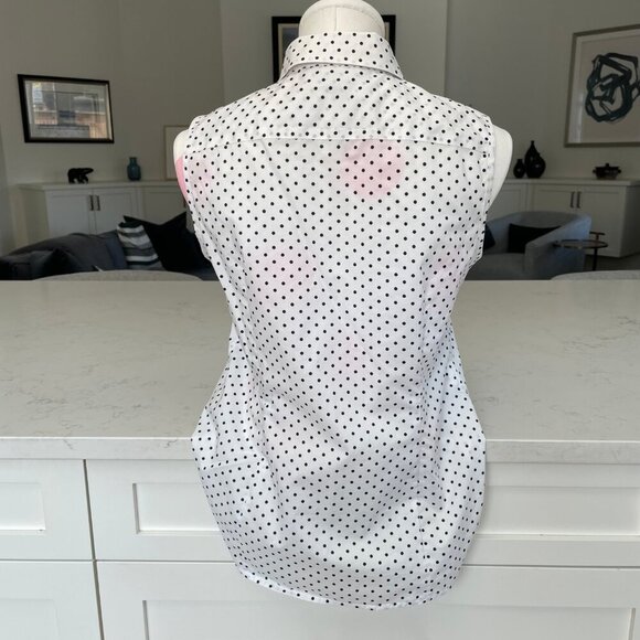 Jones New York Signature Slvless Button Down Polka Dot Print Blouse Wht Blk Sz S - Picture 4 of 10